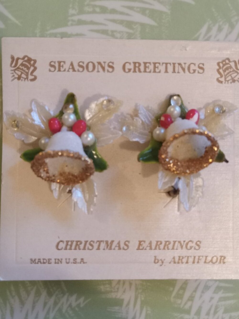 Vintage original christmas earrings 1950 N.O.S. clip-on